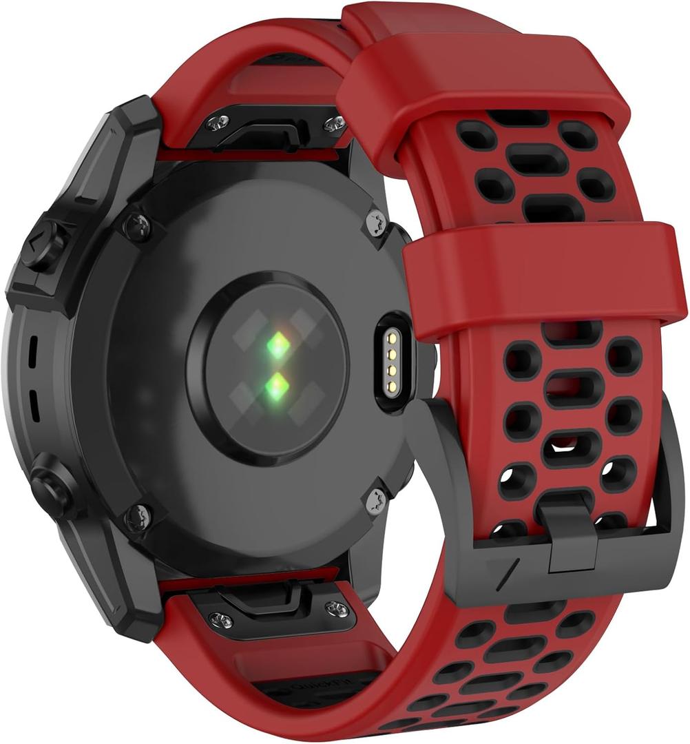 OVERSTEP Watch Band for Garmin Fenix 7/Fenix 7 Pro/Fenix 6/Fenix 6 Pro/Fenix 5/Fenix 5 Plus/Fenix 8 Solar/Amoled 47mm, Silicone Sports Strap for Garmin Quickfit 22 Smartwatch (Red Black)