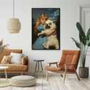 Vintage Creepy Girl Holding Ugly Dog Poster Victorian Gothic Girl and Monster Puppy Wall Art Surreal Weird Fantasy Print Decor for Horror & Whimsical Aesthetic Rooms 12x18inch Black Aluminum Frame
