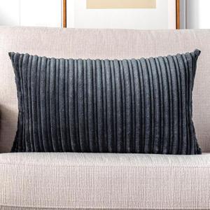 UGASA Velvet Pillow Covers Striped Decorative Throw Pillow Cover Cushion Case with Hidden Zipper for Home Couch/Bedroom/Car, Soft Cozy Solid Oblong, 1 Piece (12"x20", Dark Grey)