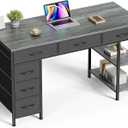 Huuger Computer Desk with 6 Drawers, Office Desk with Shelves, Reversible Gaming Desk, Corner Desk with Storage, Work for Home Office, Study, Living Room, 47inch, Grey