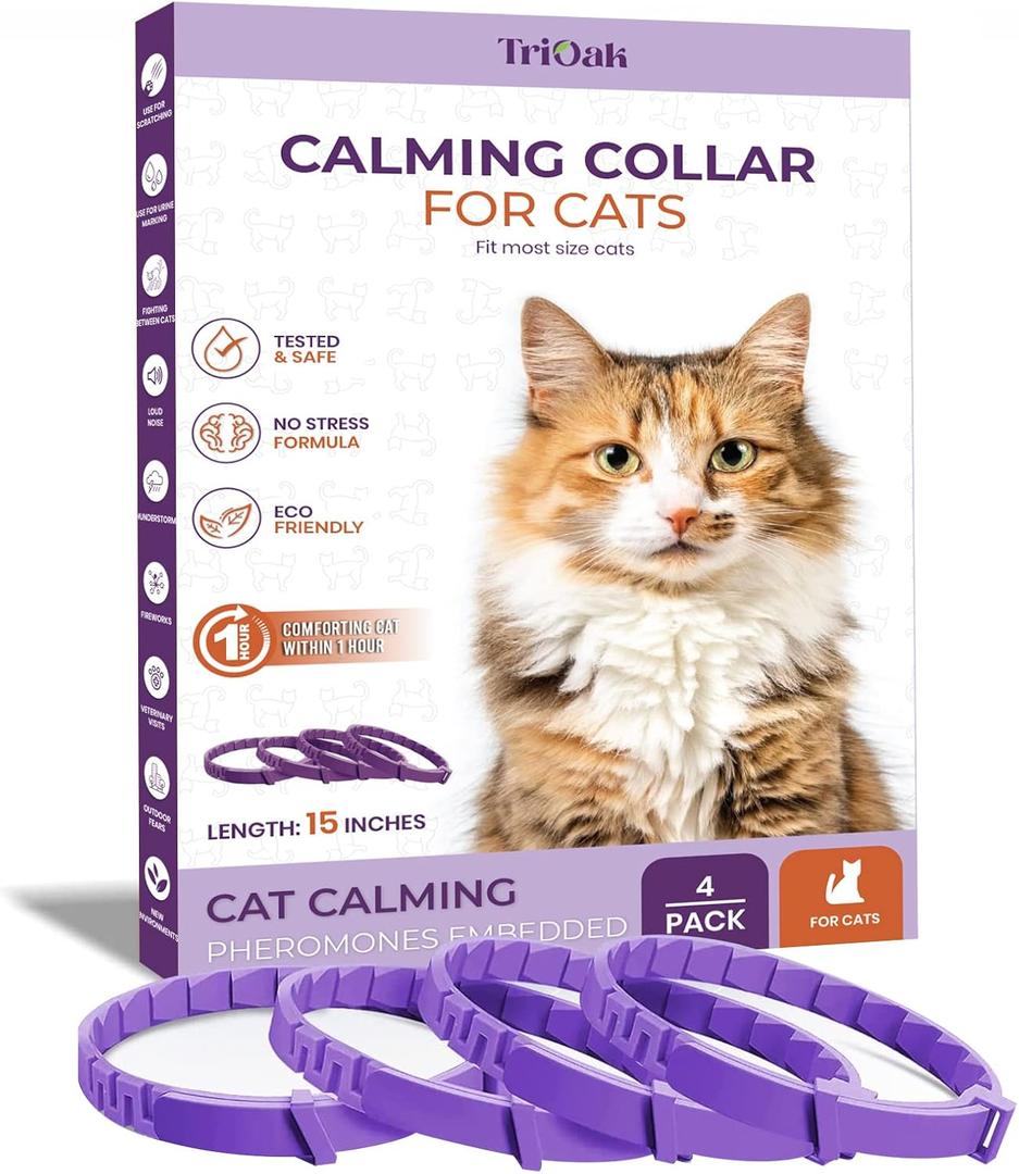 Calming Collar for Cats: Pheromone-Infused Behavior Support, Long-Lasting 30-Day Effect, Adjustable & Waterproof, 4-Pack (X Purple)