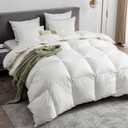 Feathers & Down Comforter, Organic Duvet Insert, 100% Cotton Shell, Ethically-sourced Feathers and Down Filler, All Season Warm, Queen Size, White