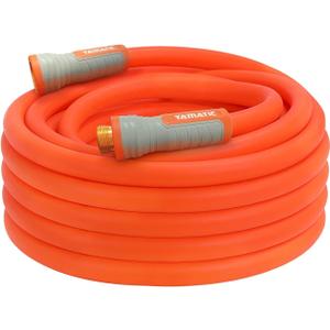 YAMATIC Heavy Duty Garden Hose 5/8 in x 50 ft with Swivel Fitting, Super Flexible Water Hose, All-weather, Lightweight, Burst 600 PSI (50' (feet) Male to Female with Swivel, Orange)
