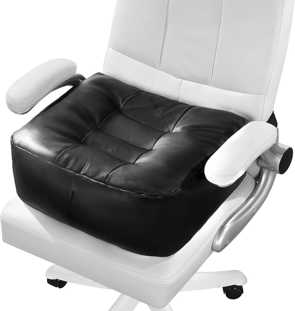 HOMBYS Extra Thick Chair Cushions for Office,6 in Breathable Adult Booster Seat for Car, Waterproof Car Seat Cushion to Raise Seat Height, PU Leather Desk Chair Cushion for Long Sitting, Black 