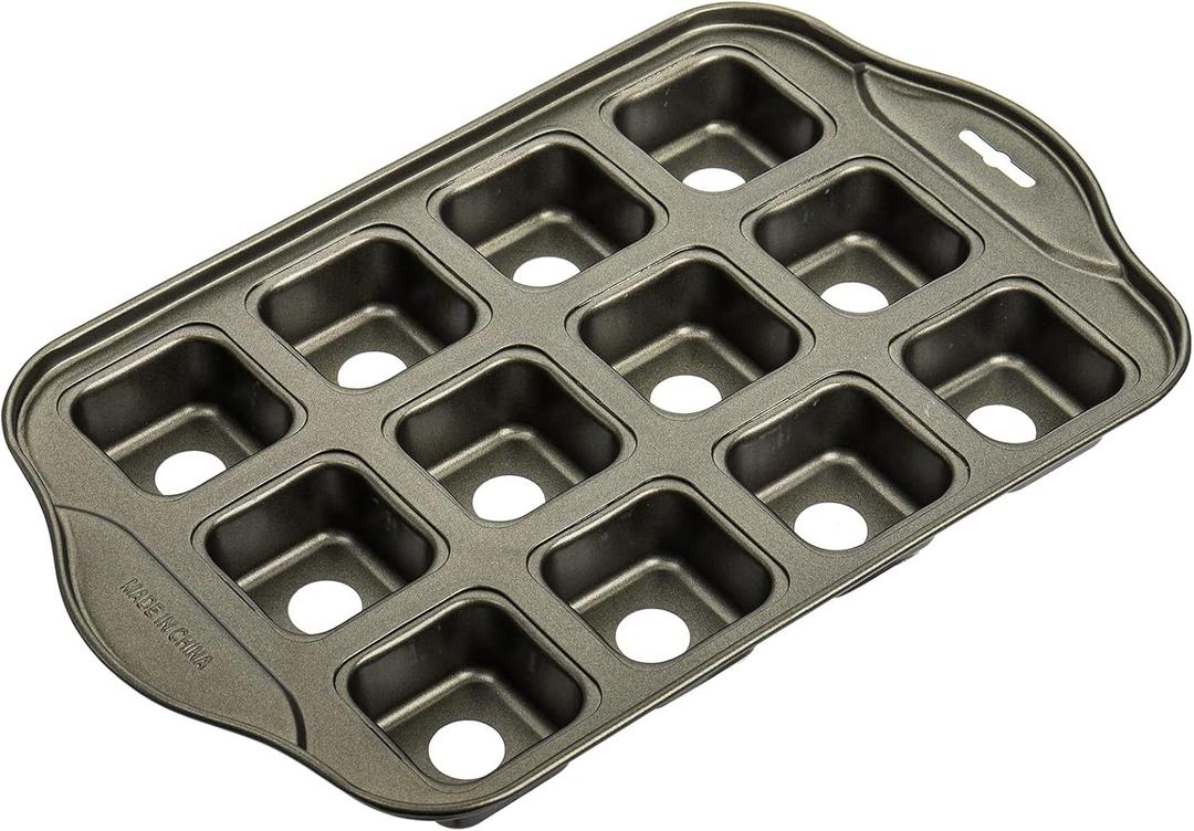 Tosnail 1 Pack 12 Cavity Mini Cheesecake Pan with Removable Bottom, All Edges Brownie Pans, Square Cupcake Muffin Pan, Small Bread Loaf Mold Square