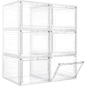 Storage Bins with Lids, 6 Pack Clear Plastic Storage Containers with Magnetic Acrylic Door, 19 Qt Stackable Storage Box for Home,Office Organizing