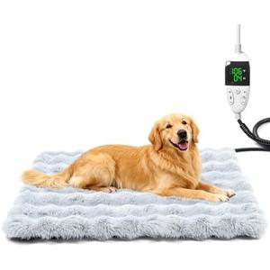 Littlo Kozytail Dog Heating Pad, Heated Dog Cat Bed with Smart Thermostat, 12 Temp Levels & 0-12H Timer, Large Pet Heating Pad with Plush Fleece Cover, Waterproof & Chew Resistant, 34x24in