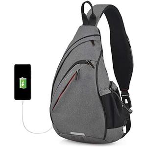 mixi Sling Bag Men Backpack Unisex One Shoulder Bag Hiking Travel Backpack Crossbody with USB Port for Men Women Versatile Casual Daypack-17 inch,Gery