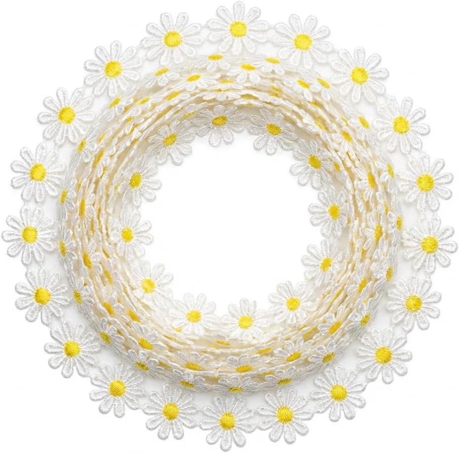 IDONGCAI DIY Embroidered Fabric Flower Trim 1 inch 7 Yards Approximately 200 Small Fabric Flowers for Crafts, Wedding Decorations, Gift Wrapping, Apparel, Hair Accessories & Home DIY Projects