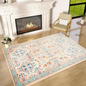 SOULFUL Soft 3x5 Area Rugs for Living Room, Large Boho Area Rug for Bedroom, Washable Plush and Thick Indoor Carpet, Non-Slip Backing, Easy to Clean - Perfect Home Dcor Accent (Red/Multi)