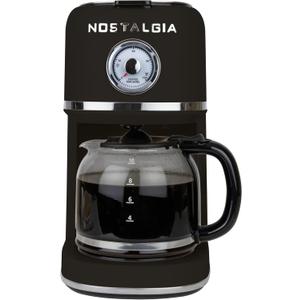 Nostalgia Classic Retro 10 Cup Coffee Maker - One-Touch Drip Brew, Reusable Filter - Anti-Drip, Auto Shutoff, & Time Display - Dishwasher Safe 50 oz Carafe - Black