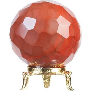 Crocon 50mm Red Jasper Diamond Cut Stone Sphere Ball with Metal Stand 1400+ Carats Gemstone Ball Healing Ornament Rock Sphere Sculpture Figurine for Fengshui Divination Crystal Home Decor Photography