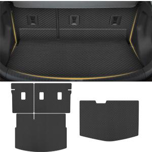 Cargo Mat for 2017-2025 Chevrolet Bolt EV & EUV - All Weather PU Leather Trunk Liner (Upper and Lower Layer) and Backrest Mat for Chevy Bolt Accessories (Black Square)
