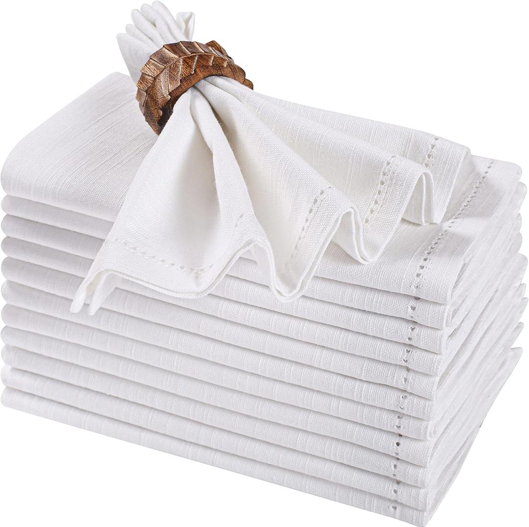 Bedding Craft White Cotton Cloth Dinner Napkins Set of 12  16x16 Reusable Machine Washable Fabric Napkins  Perfect for Weddings, Holidays, Thanksgiving & Everyday Dining