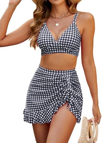 Blooming Jelly Women's High Waisted Bikini Sets Tummy Control Swim Skirt Two Piece Swim Suit 2025 Retro Swimsuit, Size S