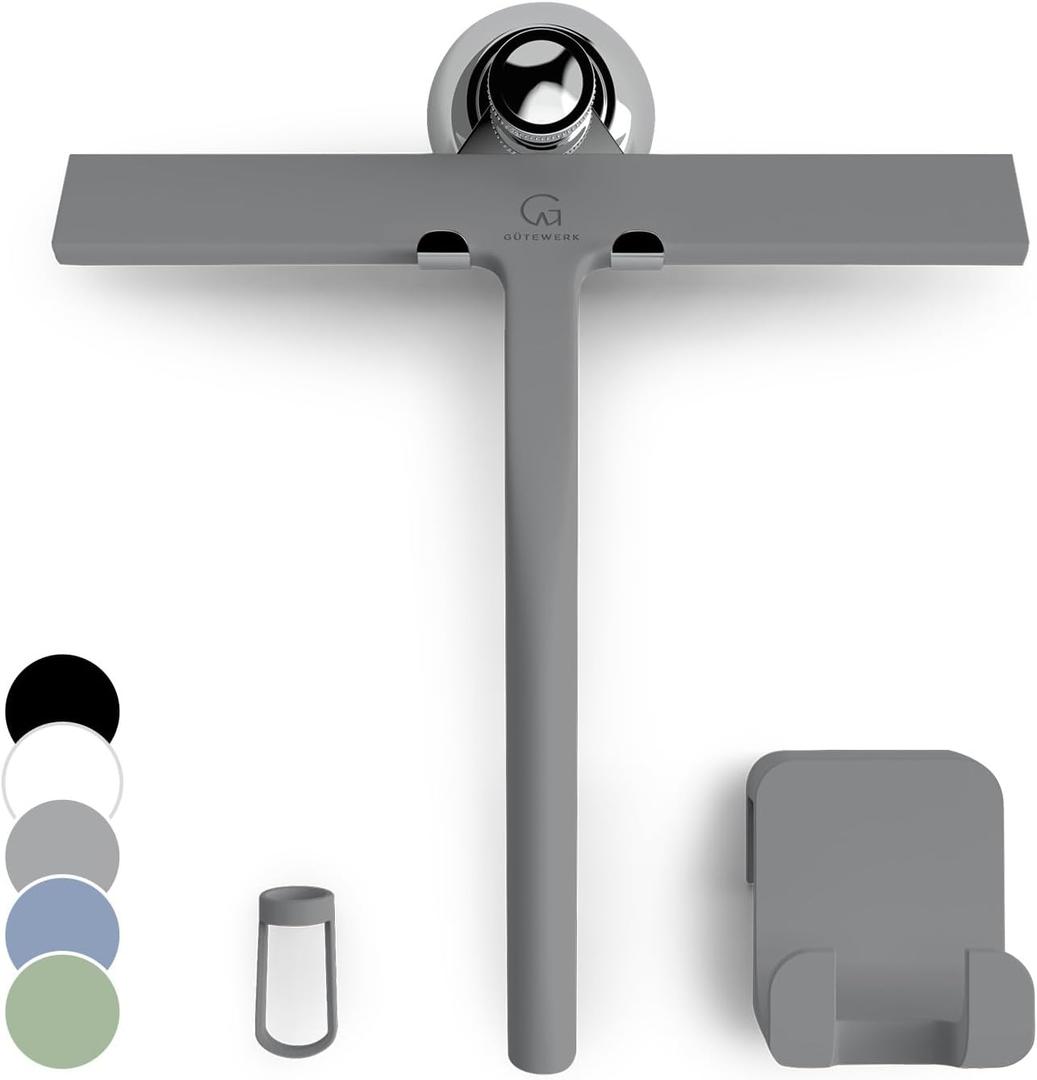 GTEWERK Shower Squeegee for Glass Doors, Silicone Window Squeegee, Bathroom and Glass Cleaning - Gray - 9 Inch