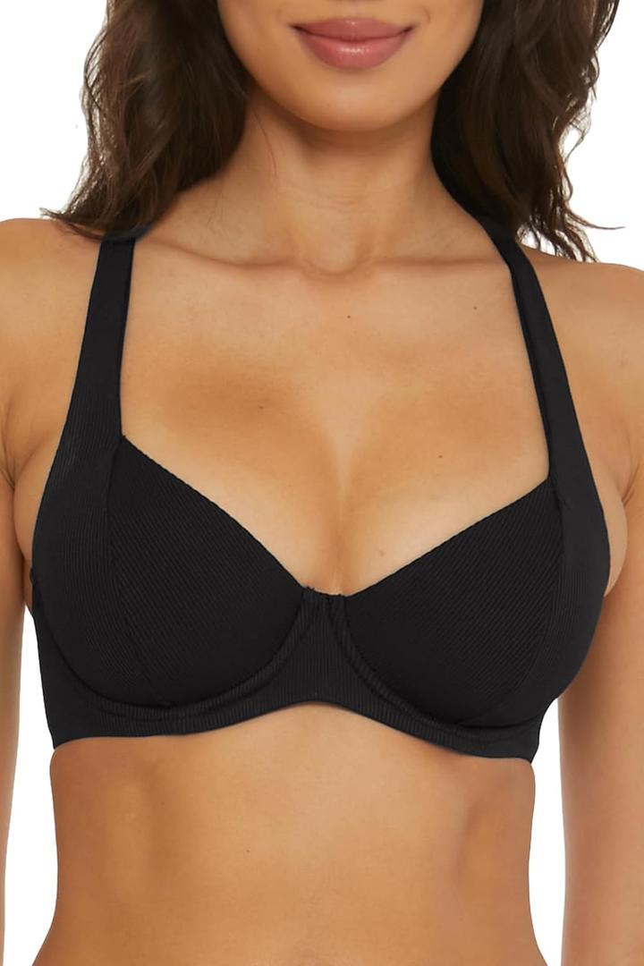BECCA Womens Modern Edge Underwire Bikini Top, Adjustable, Tie Back, Swimwear Separates for Women (Large, Black)