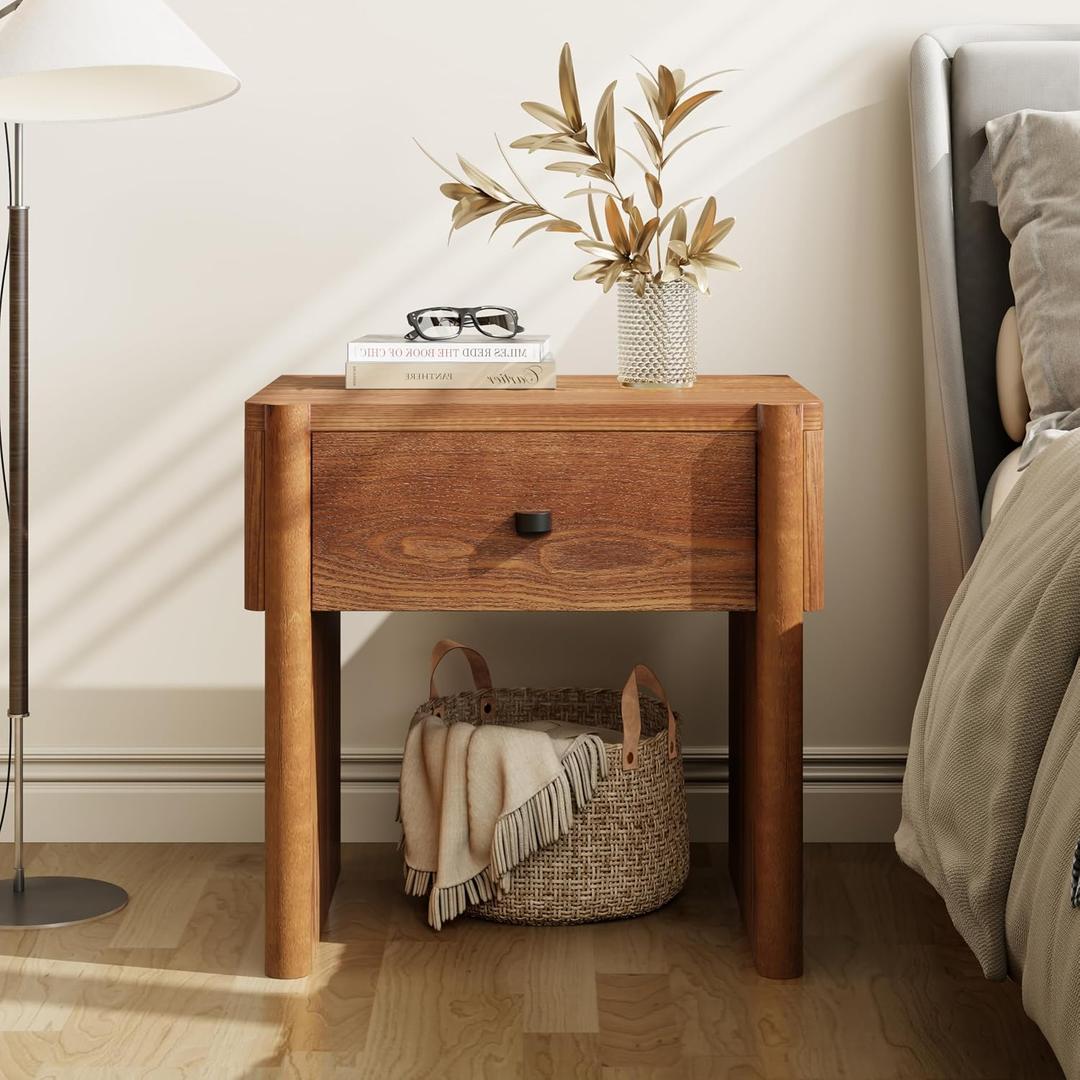 Christopher Knight Home Keelin Modern Nightstand, Wooden Small Night Stand with Drawer, Bedside Table/End Table with Solid Panel Legs, Multipurpose Storage Cabinet for Bedroom/Living Room, Brown