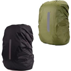 2 Pack Waterproof Rain Cover for Backpack, Backpack Rain Cover with Reflective StripRucksack Rain Cover for Bicycling/Hiking (1 Pcs Black + 1 Pcs Army Green), Size: L (For 40L-55L backpack)