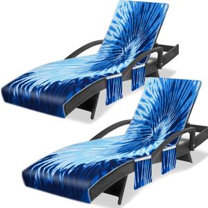 Lounge Chair Towel Cover (Pack of 2), Tie Dye Style Chaise Lounge Cover, Beach Chair Covers with Pockets for Pool Beach Garden Courtyard Outdoor Trips, 85 x30 in, Blue Grey
