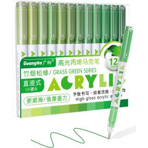 Guangna Acrylic Gel Pens 12 Color, Colored Pens for Journaling, Coloring Books, Calligraphy, Note Taking & DIY Crafts, RollerBall Pen Tip (Green)