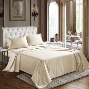 CozyLux Satin Sheets King Size Sheet Set - 4 Piece Silky King Sheets, Luxury Champagne King Bed Set with Smooth and Soft Microfiber, Includes 1 Fitted Sheet, 1 Flat Sheet and 2 Pillowcases