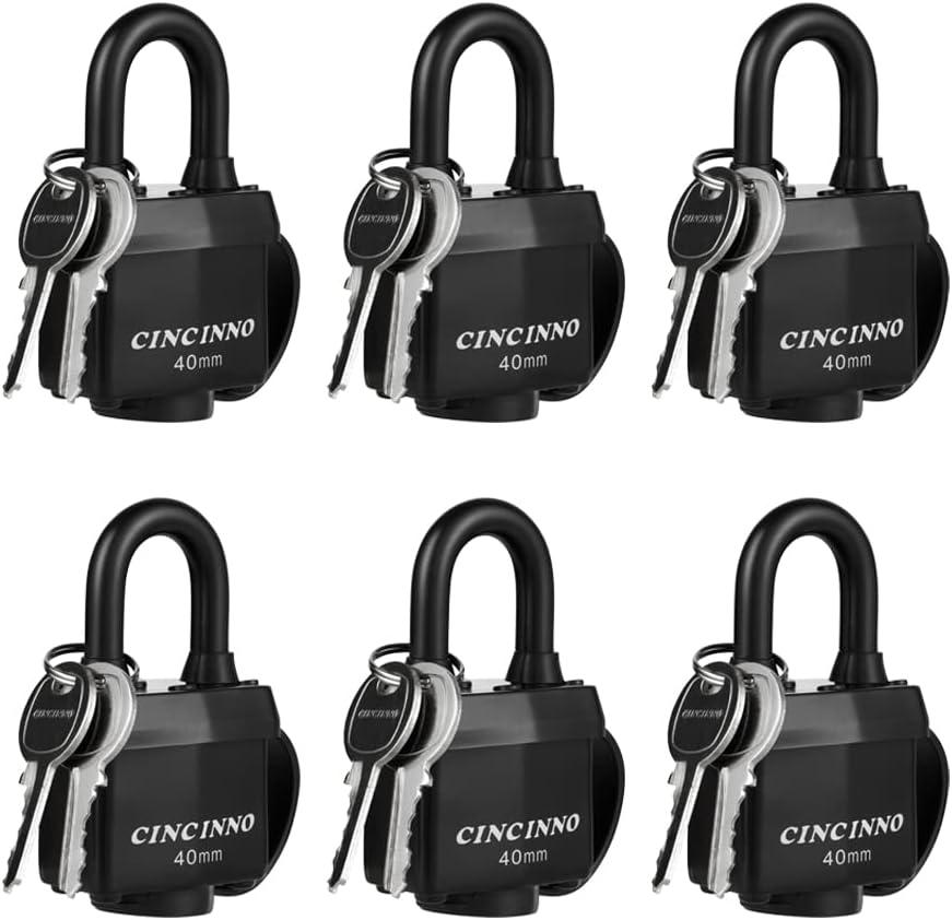 CINCINNO Weatherproof Padlocks for Outdoor Use, 6 Pack Keyed Alike Padlocks with 1-9/16" Wide Body, Heavy Duty Pad Lock for Sheds, Storage Unit, Gate, Fence, Toolbox, Locker