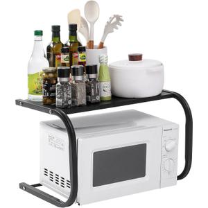 Microwave Stand for Countertop, 2-Tier Metal Microwave Shelf Organizer for Small Spaces, Compact Black Oven Rack for Kitchen Counter, Sturdy Microwave Table Shelf for Home or Office
