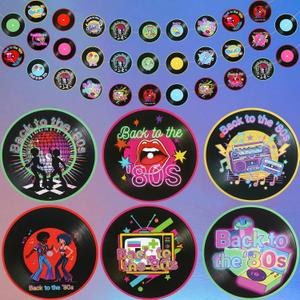 Sabary 25 Pcs Rock and Roll Party Decorations 80s Cd Paper Banner Retro Record Paper Garlands Vintage Themed Birthday Party Hanging Decorations for 80's 90's Hip Hop Music Supplies
