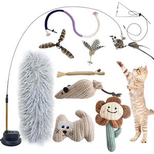 7-in-1 Kitten Toys for Indoor Cats with Washable Adhesive Suction Cup, Hanging Interactive Cat Toys, Silvervine Stick and Sisal Chew Rope Catnip Teething Toy for Bored Kitten (Neutral)