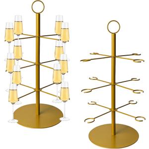 Champagne Tower Champagne Stand, Cocktail Tree Stand for Drinks Tower, 3 Tier 12 Brackets Metal Wine Glass Display Holder, Party Bar Wedding Champagne Tree Stand for Martini Margarita Gin Wine