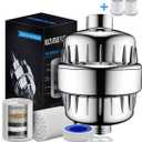 20-Stage Shower Filter, Removes Chlorine and Fluoride, Softens Water, Moisturizes Skin, Comes with Two Cartridges