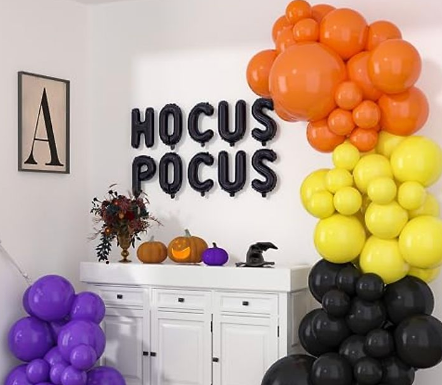 HOUSE OF PARTY Halloween Balloon Arch Kit – 86 Pcs Hocus Pocus Decorations, Yellow, Purple, Orange and Black Halloween Balloons Decorations Halloween Party Decorations Happy Halloween Party Supplies