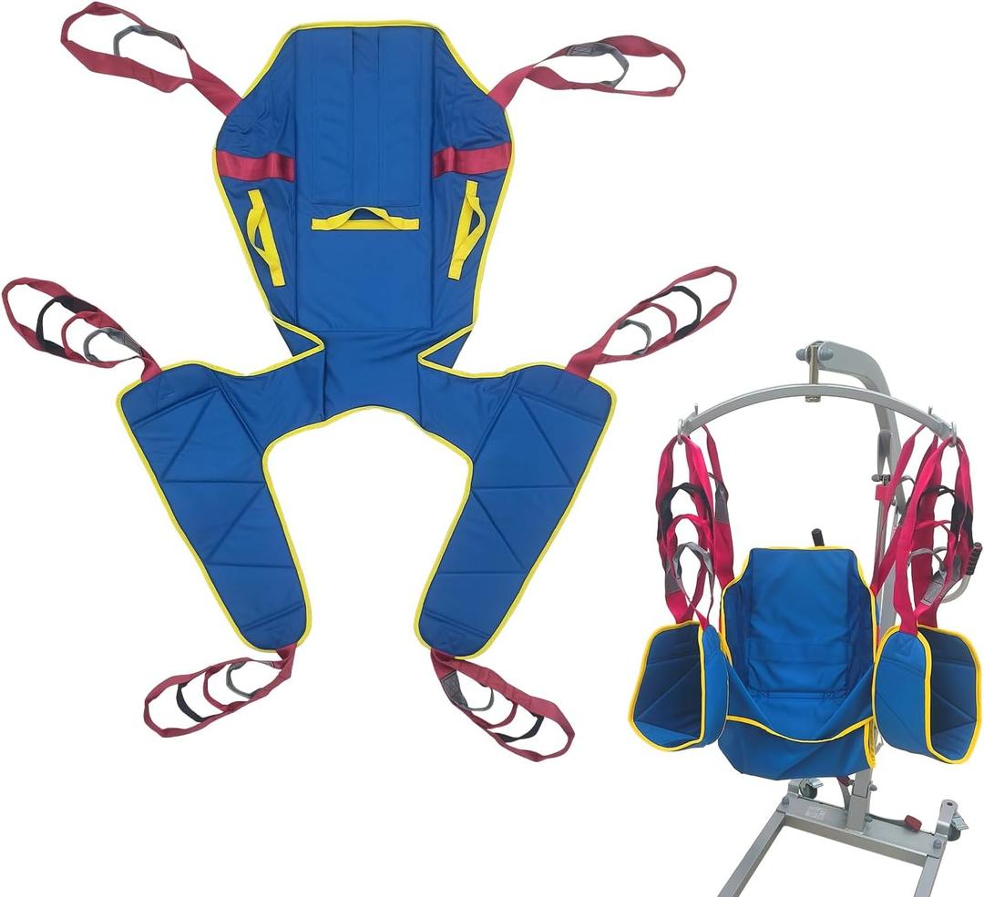 Full Body Patient Lift Sling Size S, Toileting Transfer Slings, Head and Back Support, Split Legs with Commode Opening, 5 Handles, 6 Straps, Lifting Sling Compatible with Various of Lifts
