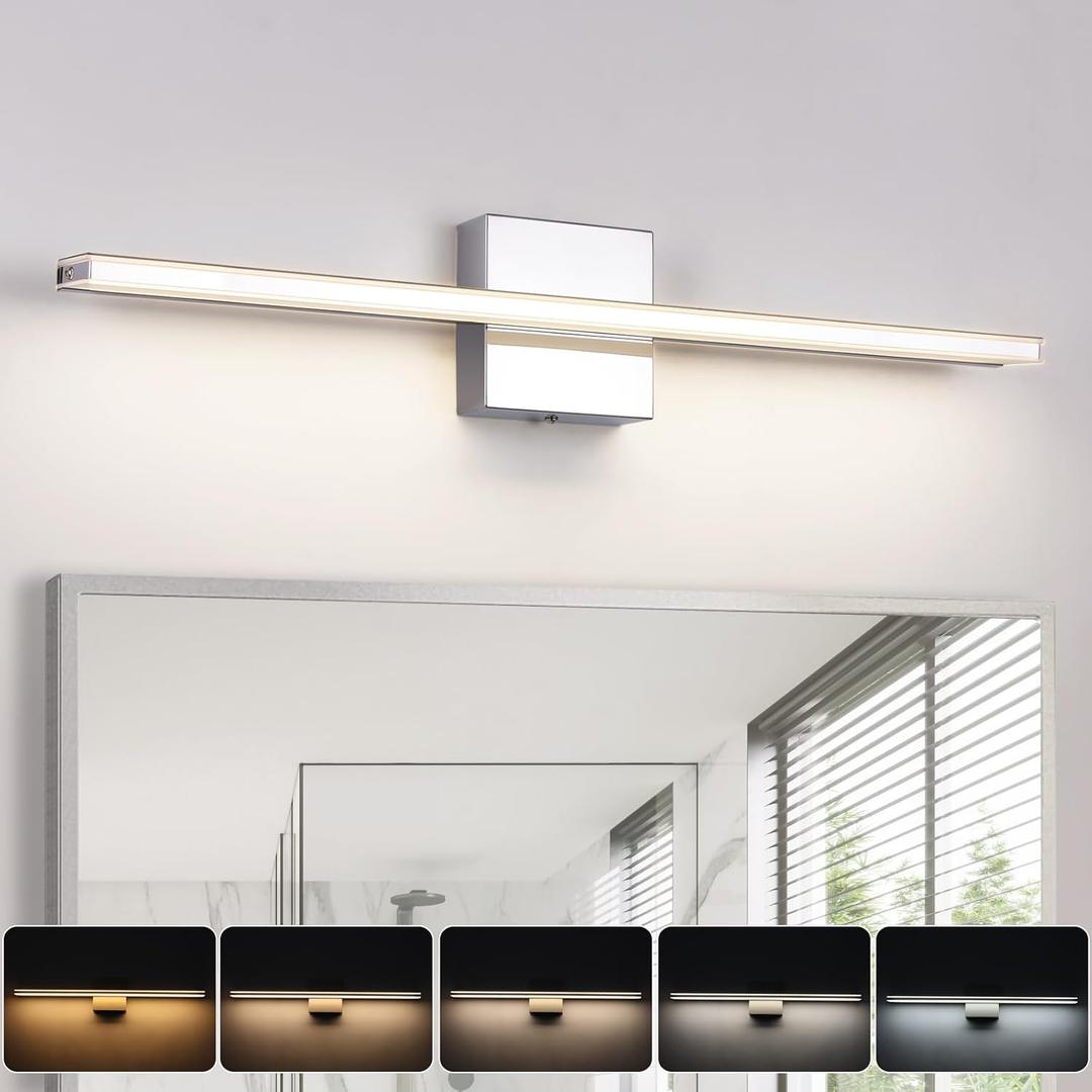 Chrome Vanity Lights for Bathroom 5CCT Dimmable Bathroom Lighting Fixtures Over Mirror Adjustable Lighting Angle Wall Light Fixtures 23.6 inch Long 18W LED Bar Light