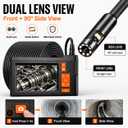 33FT Dual Lens Endoscope Camera with Light, 4.3" Borescope with Photo/Video, IP67 Waterproof with 8 LED Lights, Semi-Rigid Snake Cable, Inspection for Pipe, Engine & HVAC