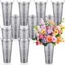 Zhehao 12 PCS 12 Inch Galvanized Metal Vase with Handles Bulk Tin Flower Buckets Galvanized Vases for Flowers Country Wedding Table Centerpieces Metal Flower Buckets for Wedding Home(Matte Silver)