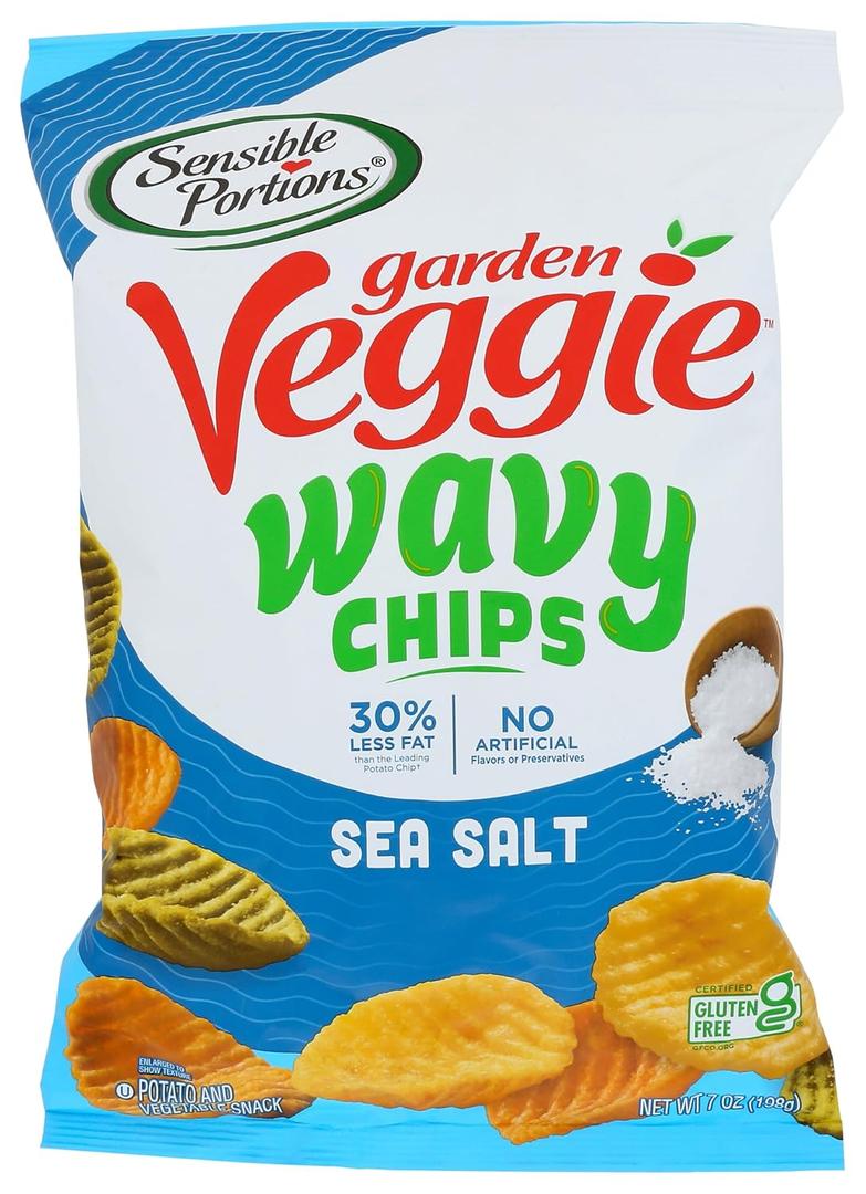 Sensible Portions Garden Veggie Wavy Chips, Sea Salt, 7 Oz, BBD 08/29/2026
