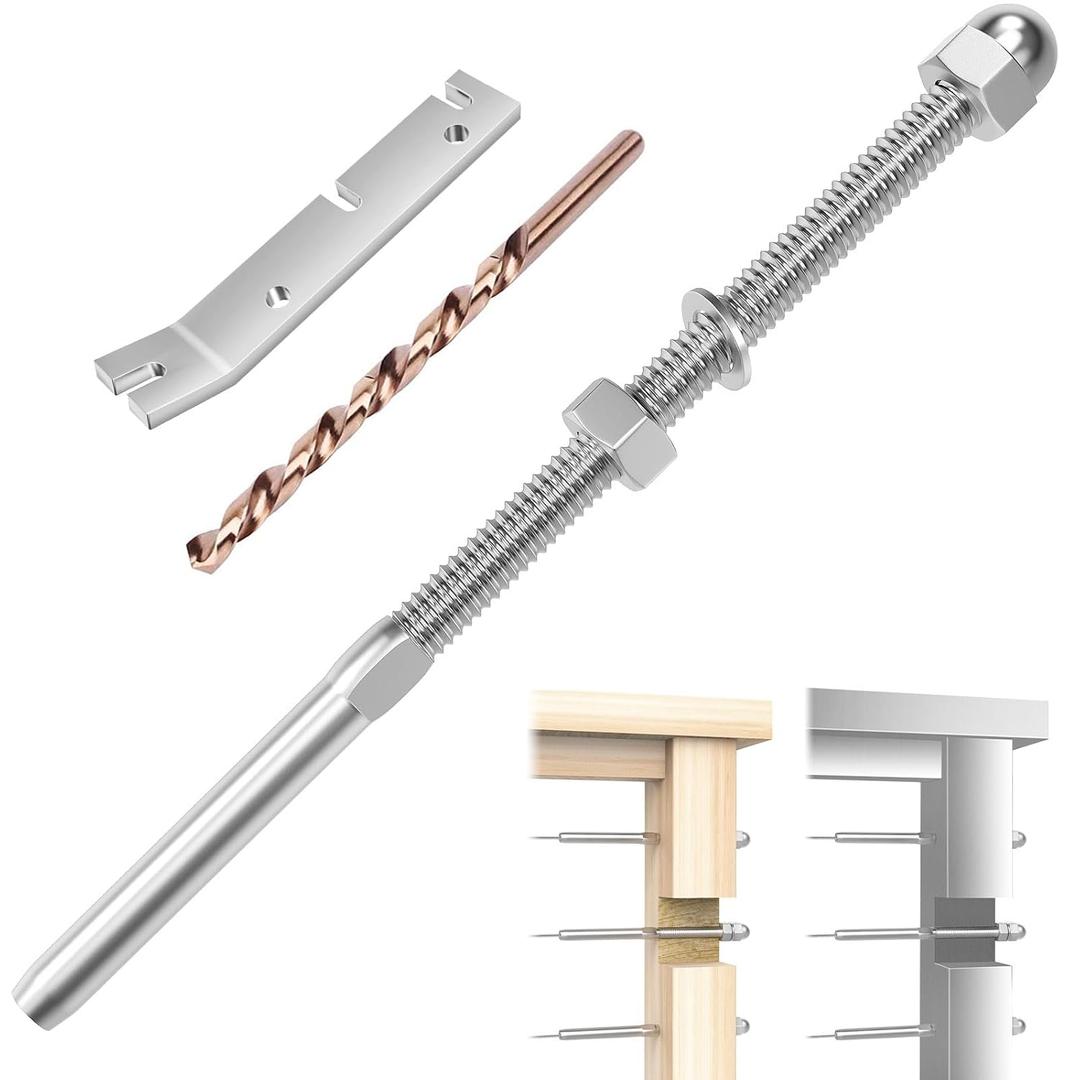 CKE 60 Pack Cable Railing Kit - Hand Swage Threaded Stud Tensioner End Fitting Terminal for 1/8" Cable - 4x4 & 2x2 Wood/Metal Post Deck Stair Railing Hardware - T316 Stainless Steel CR06