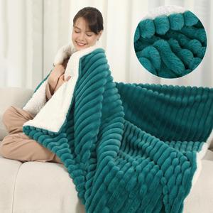 ESTINGO Heated Blanket Electric Throw 50''X60'', Ultra Soft 350GSM Luxury Faux Fur Plus 200GSM Sherpa, Upgraded Selected Cozy & Thick Fabric, 5 Heating Levels & 4H Auto Off, Peacock Blue