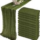 12 Pack 10Ft Cheesecloth Table Runner 35x120 Inch Boho Gauze Table Runner Rustic Cheese Cloth Long Romantic Table Runners for Wedding Bridal Shower Birthday Party Table Decor (Grass Green)
