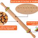 Rolling Pin with 4 Adjustable Thickness Rings and Long Handle 13.6 Inch Wooden Dough Roller for Baking, Dough, Cookie, Cake, Fondant, Pizza and Pie Crust