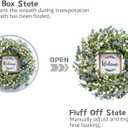 Artificial Blue Wreath for Front Door, 20 inch Artificial Leaves and White Flowers Wreath with Welcome Sign, Spring Greenery Wreaths for Front Door Wall Window Festival Decor