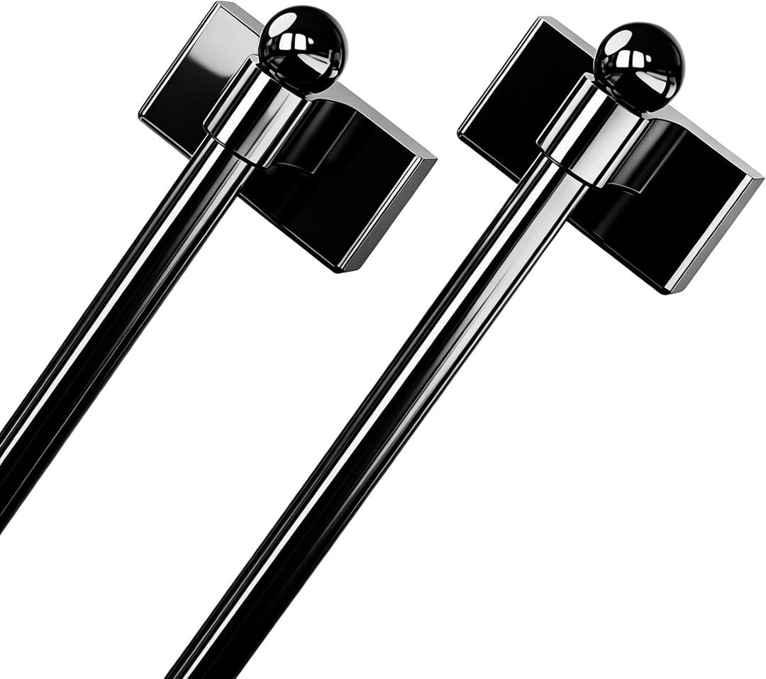 2pack Magnetic Curtain Rod for Metal Doors with Adjustable length, from 16 inches to 28 inches, suitable for any steel and iron surface, diameter 1/2 inch(BLACK, 16-28 Inch 2 Pack)