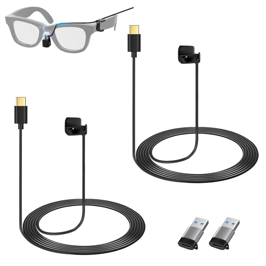 weishan 2-Pack USB C Charging Cable for Ray-Ban Meta Wayfarer Smart Glasses, Magnetic Cord Compatible with RayBan Skyler/Headliner Sunglasses, with USB-C to USB Adapter, 4ft