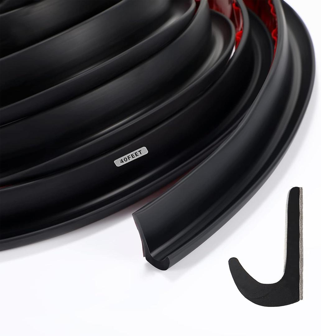 Tondiamo 40 ft Rv Rain Gutter 1/2 Inch Plastic Drip Rail PVC Strip Roof Rain Diverter, Adhesive Backing, Flexible J Shape Rv Trim Molding for Car Van Door Motorhome (Black)