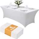 6 Pack 8FT Rectangular Spandex Tablecloth,Wrinkle Resistant Fitted Cover for 96x30 inch Banquet Table Cloth, Washable Stretch Fabric for Party, Events, Wedding, Vendor - White