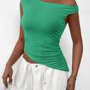 PRETTYGARDEN Womens 2025 Summer Off The Shoulder Crop Tops Sleeveless One Shoulder Ruched Asymmetrical Y2K Going Out Tank Top (Green, M)