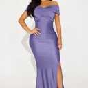 Memoriesea Women's Off Shoulder V Neck Wrap Ruched High Split Wedding Party Maxi Dress (Purple)