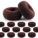 HOFASON Hair Bun Maker Donut 12 Pcs, Medium Sock Bun Doughnuts for Ballet Style Buns, Long Hair Accessories Bulk Ring Shaper for Women and Girls (Size M / 2.75 Inch, Brown)